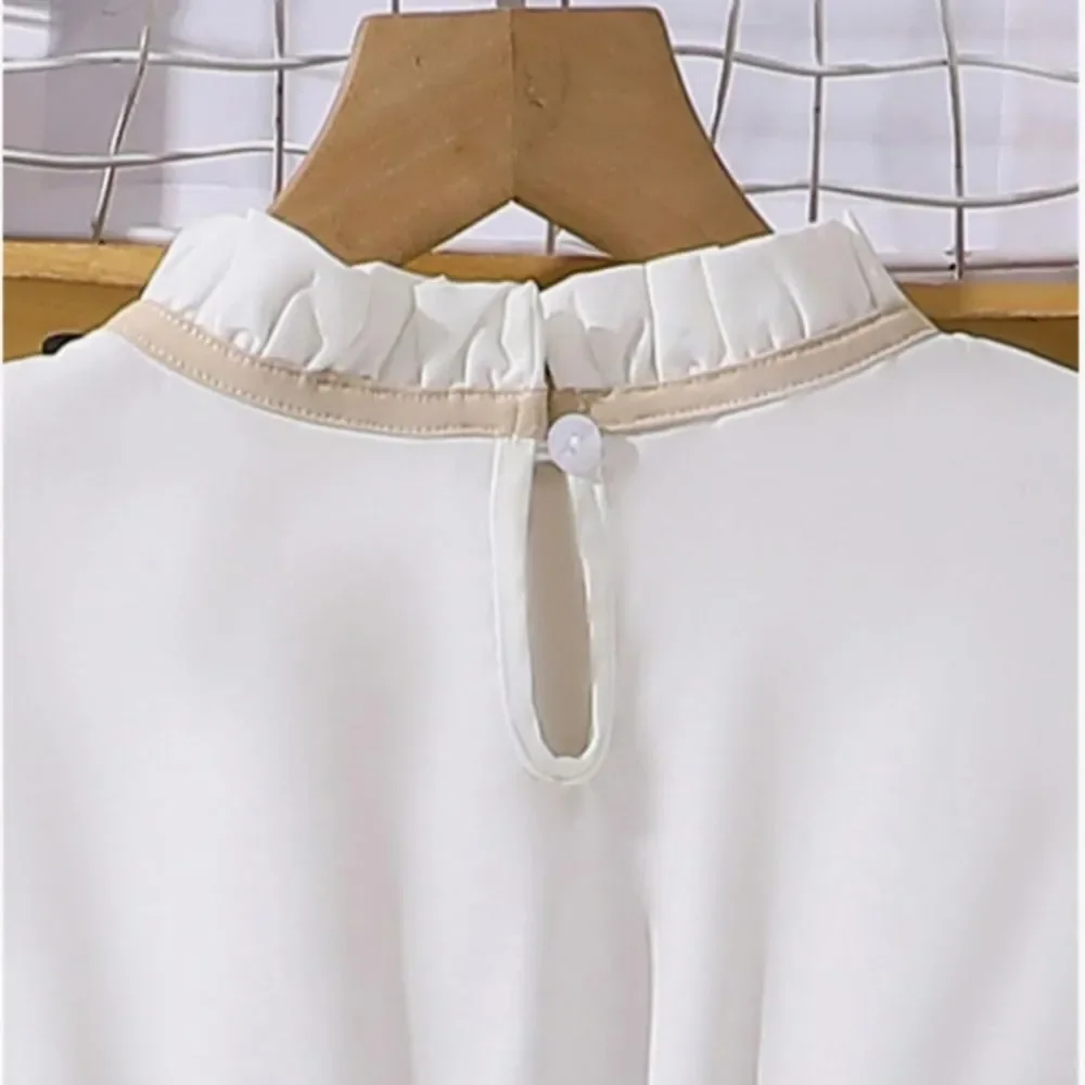 Girls' Cream & Tan Pleated Bow-Front Dress